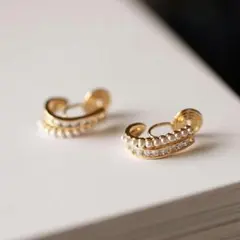 4/ エレガント フォーマル パールクリスタル ゴールドイヤリング