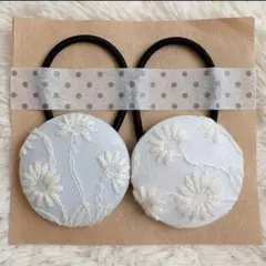 お買い得♡お揃い 小花刺繍入デニム ひらひらレース付 くるみボタン 3