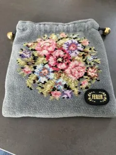 値下げFEILER 花柄刺繍ポーチ グレー