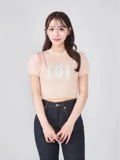 Darich バックオープンアップリケニットトップス ピンク