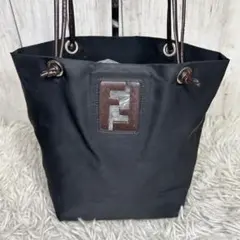 FENDI FF ロゴ トートバッグ　ナイロン　レザー　黒　ショルダーバッグ