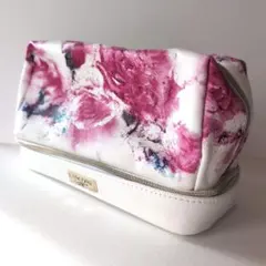 Lancôme 創設90周年ポーチ　花柄 ホワイト/ピンク 記念刻印あり