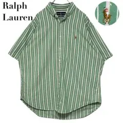 【美品】ラルフローレン 半袖シャツ カラーポニー刺繍 ストライプ 2XL相当