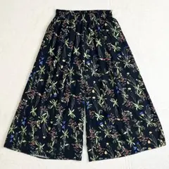 RIVE DROITE リヴドロワ　花柄ワイド　クロップドパンツ　F ブラック