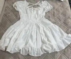ワンピース 白 フリル リボン ガーリー 半袖