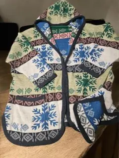 送料無料/美品　雪の結晶デザイン フード付きチュニックコートジャケットXL