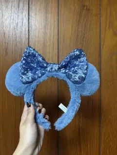 ミニーマウス風青い耳付きヘアバンド