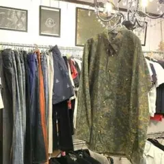 ♯183 nauticaノーティカ シャツ長袖植物柄総柄メンズ古着90s深緑 L