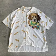 90s-00sクニオコレクション 総柄オープンカラーシャツ XL 犬柄　開襟のサムネイル