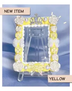 推し活 トレカケース YELLOW 王冠 バラ リボン パール ホイップデコ