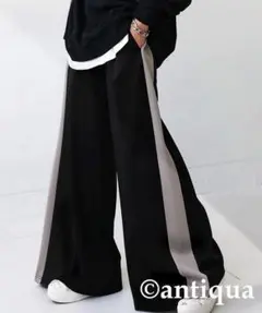 最終値下げ【美品】✨️antiqua✨️人気配色ラインワイドパンツ ￥4950→