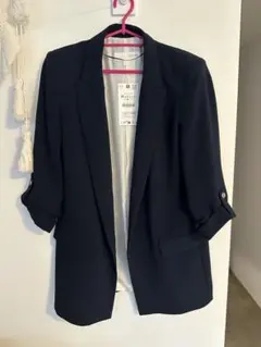 ZARA ロールアップスリーブブレザー　ネイビー　サイズM