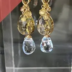 アガット k10アクアマリンドロップピアスチャーム - メルカリ