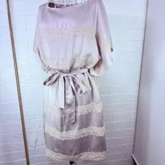 bodydressing ベージュ レースストライプ ひざ丈ワンピース サイズM