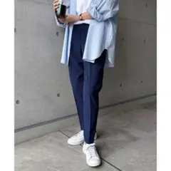 andme アンドミー ストレッチ タックテーパードパンツ ネイビー S