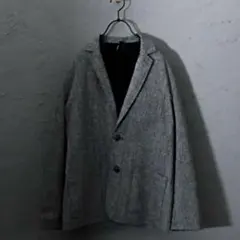 【美品】HALHAM テーラードジャケット ヘリンボーン ウール混 グレー Mのサムネイル