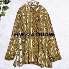 a729【FINEZZA COTONE】総柄トロミシャツ長袖サイドスリット日本製