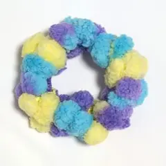 カラフル ポンポン ヘアゴム ブルー パープル イエロー ヘアアクセサリー
