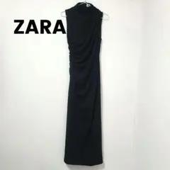 タグ付き美品✨ ZARA ドレープディテール入りミディ丈ワンピース M ブラック