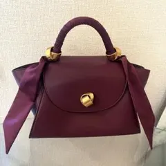 新品希少 チャールズアンドキース バーガンディ レザー サテン ハンドバッグ