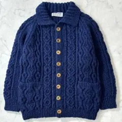 美品⭐️インバーアラン ケーブルニット カーディガン 4A 茶タグ 紺 S位 美品⭐️インバーアラン ケーブルニット カーディガン 4A 茶タグ