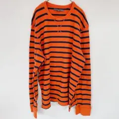 希少✨【XXL】オールドネイビー ワッフル ロンT ボーダー オレンジ×ネイビー