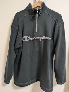 USAヴィンテージ古着　Champion ハーフジップ スウェット S(L)　黒
