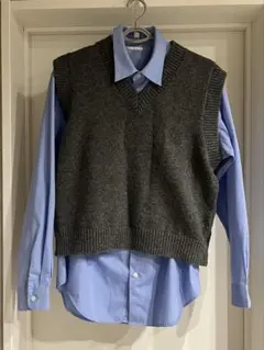 ZARA グレーニットベスト L GU ブルーシャツ M レイヤード
