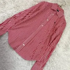 RALPH LAURENストライプシャツ レッド ホワイト 7号 カジュアル