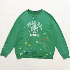 ポロラルフローレン　トレーナー　スウェット　スエット　グリーン　ペンキ　XL