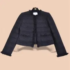 エストネーション ♡ ノーカラーツイードジャケット ネイビー エストネーション ♡ ノーカラーツイードジャケット ネイビー - メルカリ