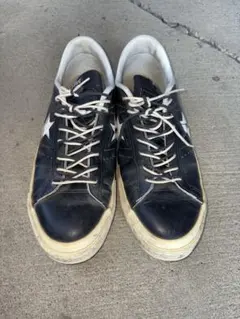 ONE STAR ブラックレザースニーカー コンバース