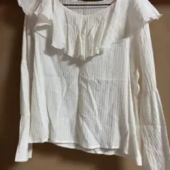 après jour フリル付きホワイト長袖ブラウス