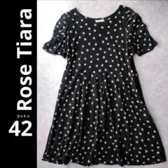 ✨美品✨ローズティアラ 大きいサイズ42 花柄ドット チュニックワンピース 黒のサムネイル