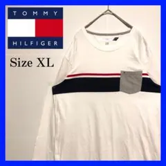 トミーヒルフィガー 長袖シャツ ロンT 胸ポケット付き 古着 ゆるだぼ XL