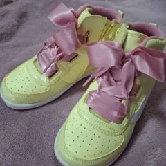 22cm　VANS　イエロー ハイカットスニーカー ピンクリボン