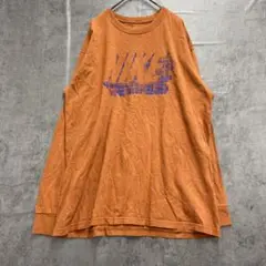 ナイキ メンズロングTシャツ 橙色 ロゴプリント M タウンユース【6359】