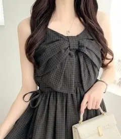 mily bilet　ビッグリボンチェック柄ティアードワンピース　タグ付き