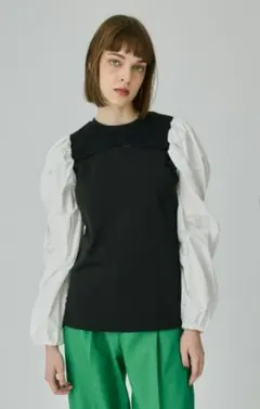 UNITED ARROWS コンビランタンスリーブカットソー ドッキングブラウス 
