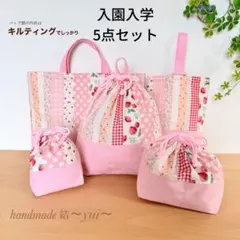 ＊ピンクいちご柄＊入園入学＊レッスンバッグなど５点セット＊ハンドメイド