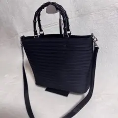 GUCCI 2way ショルダーバッグ　バンブー　ナイロン×レザー　ブラック