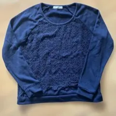 ネイビー レース編み 長袖トップス