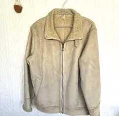 断捨離 ベージュ スエード風 ボア襟ジャケット UNIQLO