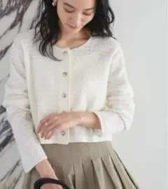 vis オーガンジーメタルボタンニットカーディガン　ホワイト　ホワイト　M
