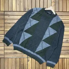 90s イタリア製 ウール デザイン アート ニット プルオーバー セーター