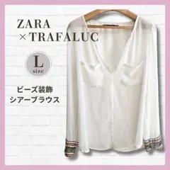 ZARA シアーシャツ ブラウス L オフホワイト 羽織り 透け感 ワケアリのサムネイル