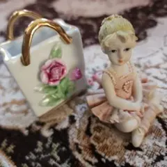バレリーナ 置物 バッグ型小物入れ セット