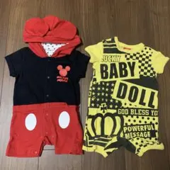 【2着セット】BABY DOLL、ミッキーマウス　ロンパース 70