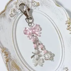 【No.263】ビーズキーホルダー　チャーム　ピンク　推し活　メンカラ　リボン