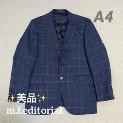 【美品】m.f.editorialネイビー チェック テーラードジャケット A4